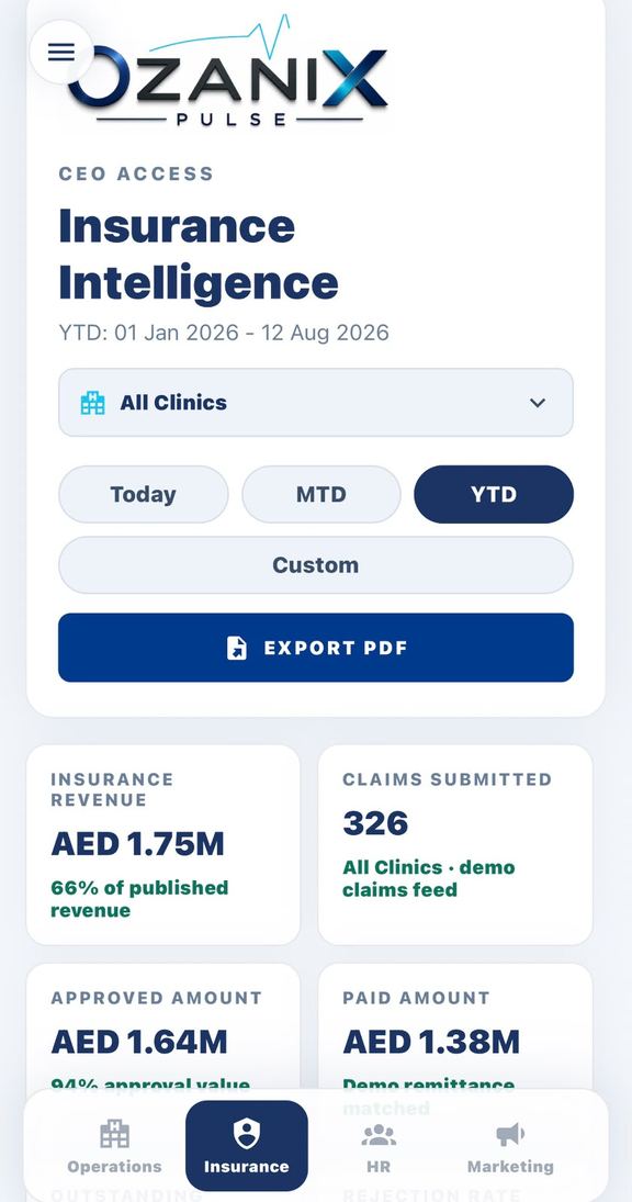 OzaniX Pulse Insurance screen
