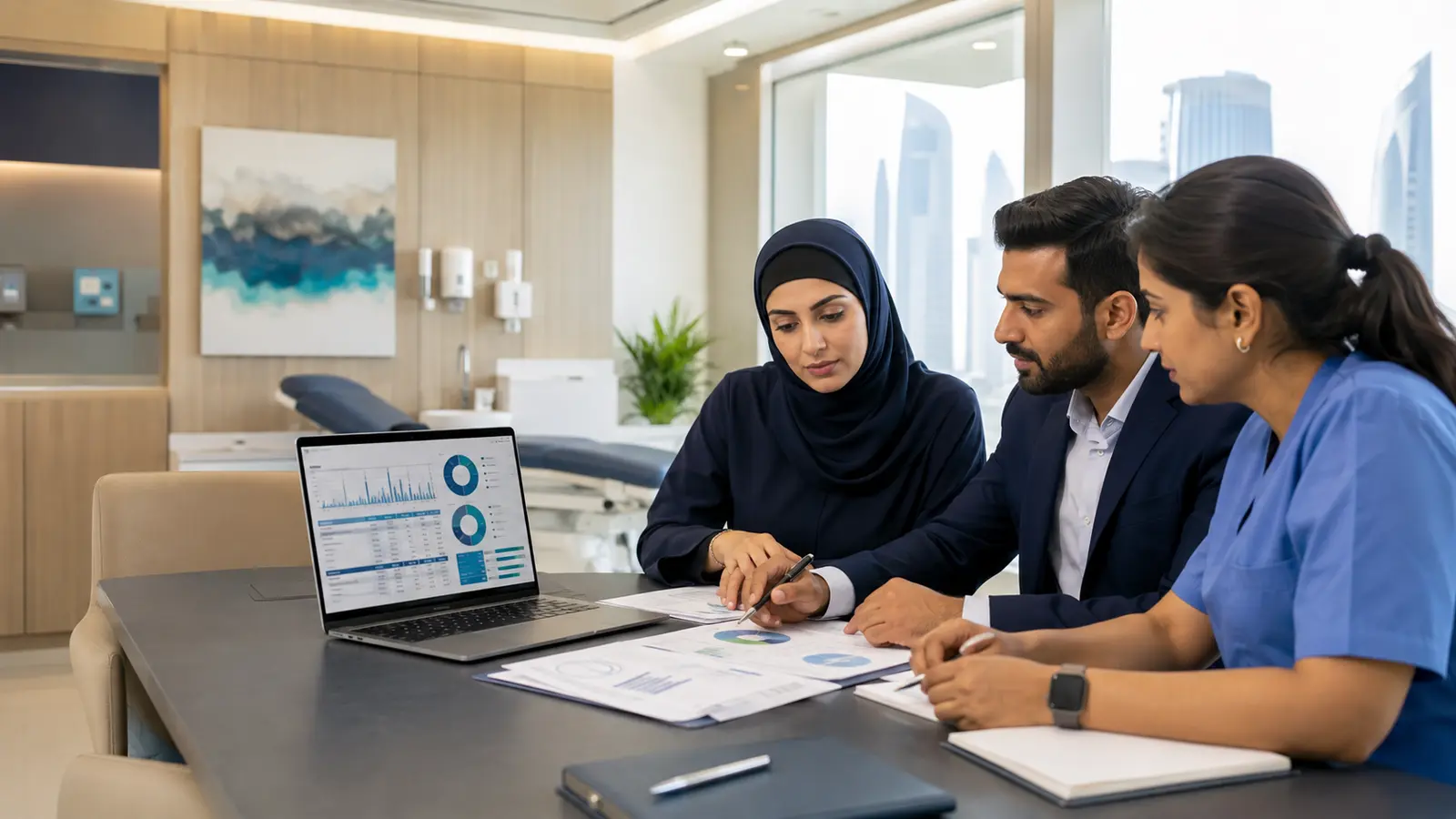 Abu Dhabi clinic finance team preparing clinical costing data